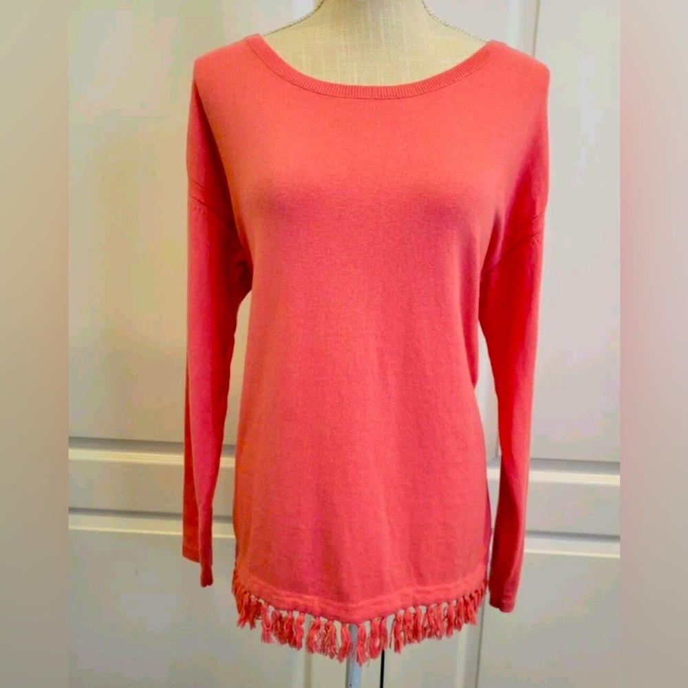 NWT TALBOTS SUPER CUTE VIBRANT PINK TASSELED FRINGED SWEATER SIZE 1X